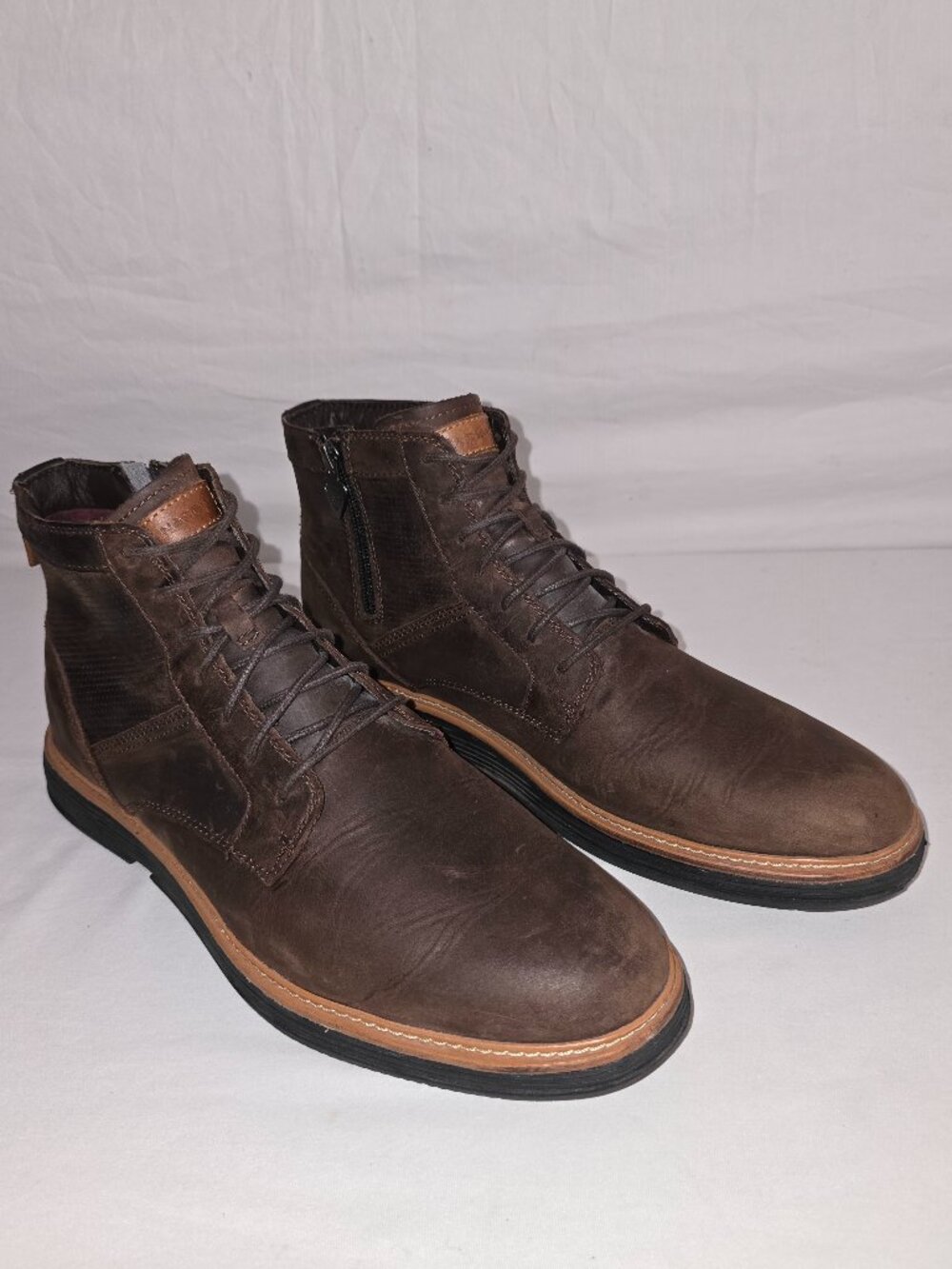 Mark Nason Parallux-Ando Brown Oiled Leather Lace Up Side Zip Chukka Boots 11.5